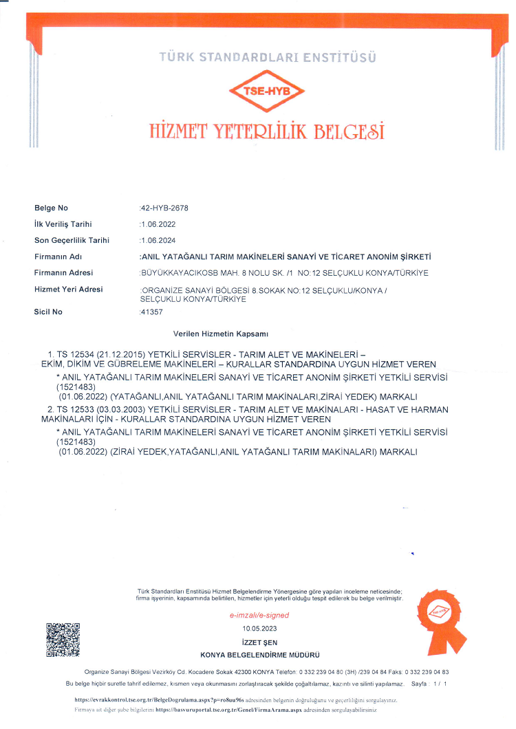 Hizmet Yeterlilik Belgesi